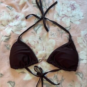 brown bikini top with gold detail